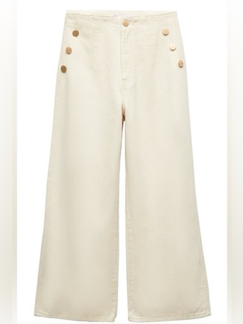 Zara Wide Leg Sailor‎ Button Jeans 🤍 Ivory High-Waisted Cropped ⚓️